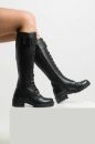 Kadın Deri Bağcıklı Kısa Topuk Siyah Çizme SIYAH PNC211438-1