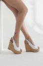 Kadın Deri Yüksek Dolgu Topuk Sandalet BEYAZ CVT222054