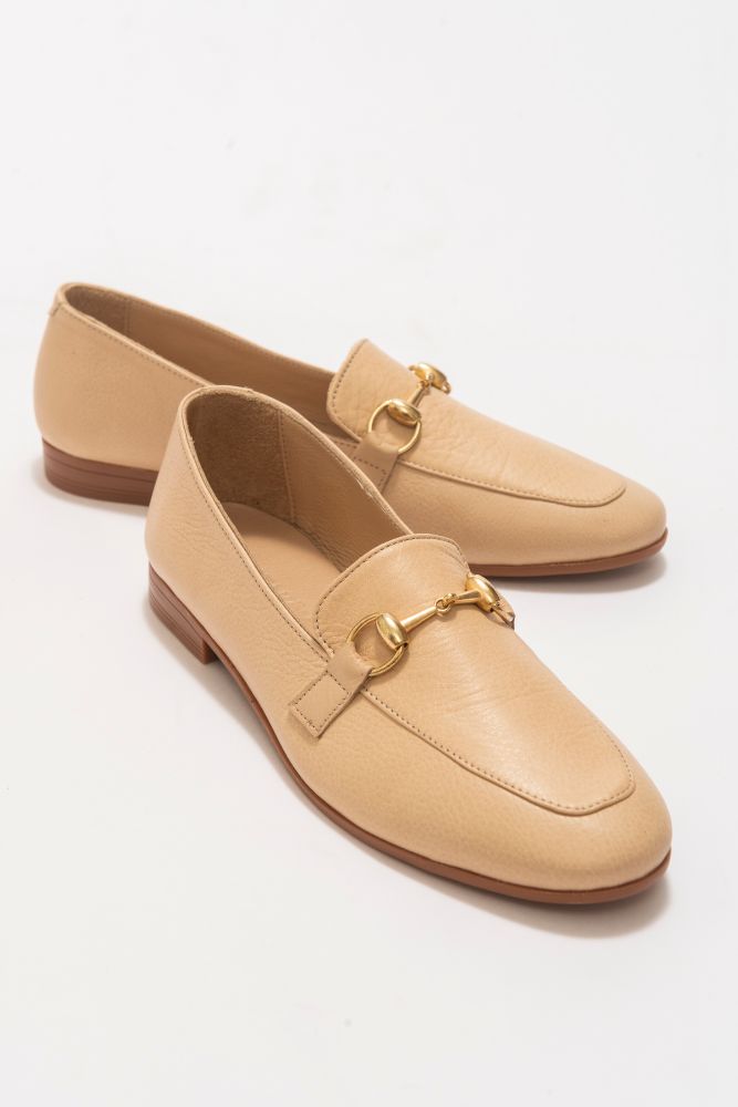 Kadın Deri Zincir Detaylı Loafer BEJ NHR223603 resmi