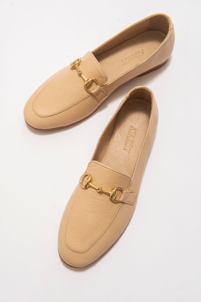 Kadın Deri Zincir Detaylı Loafer BEJ NHR223603 resmi