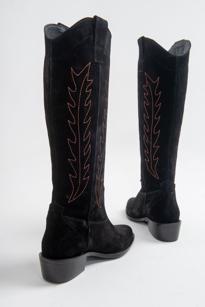 Kadın Deri Kovboy Çizme SIYAH SUET PNC221652 resmi