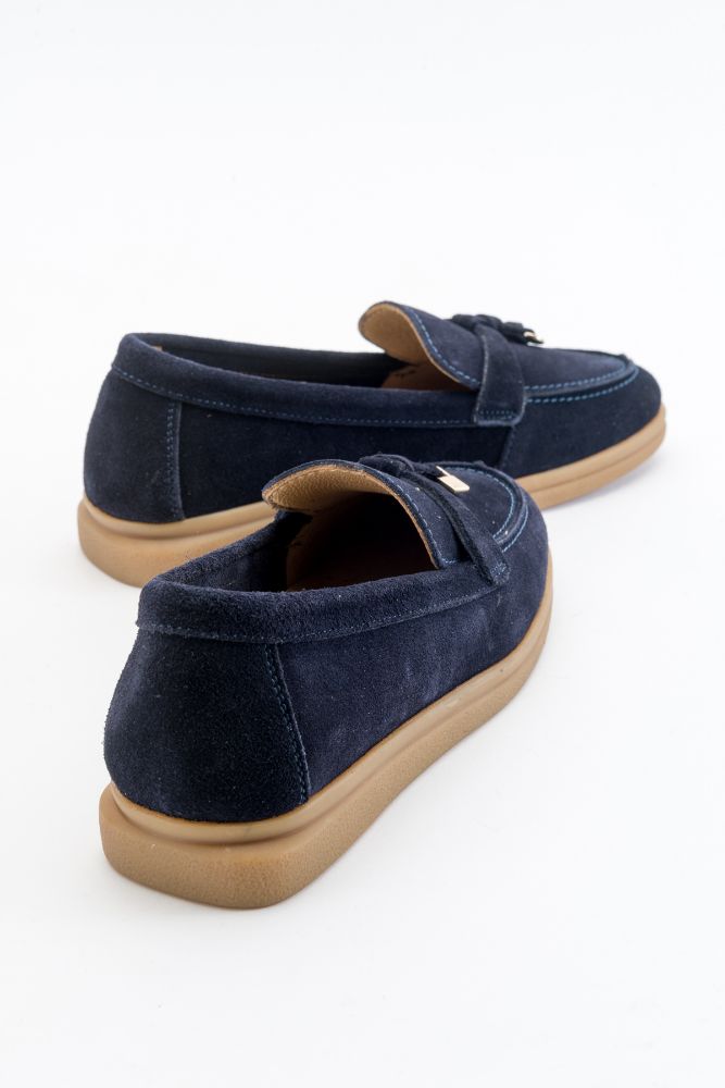 Kadın Deri Tokalı Loafer LACIVERT SUET NHR23237001 resmi