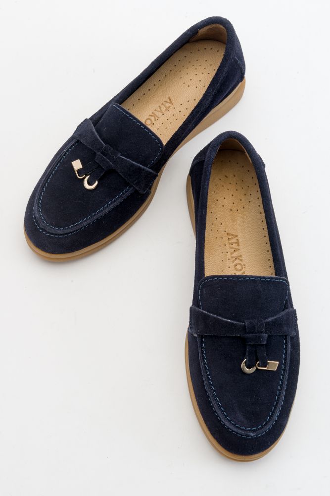 Kadın Deri Tokalı Loafer LACIVERT SUET NHR23237001 resmi