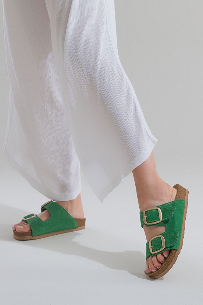 kadin-deri-mantar-terlik-YESIL SUET-HKN2327543-0059299_0