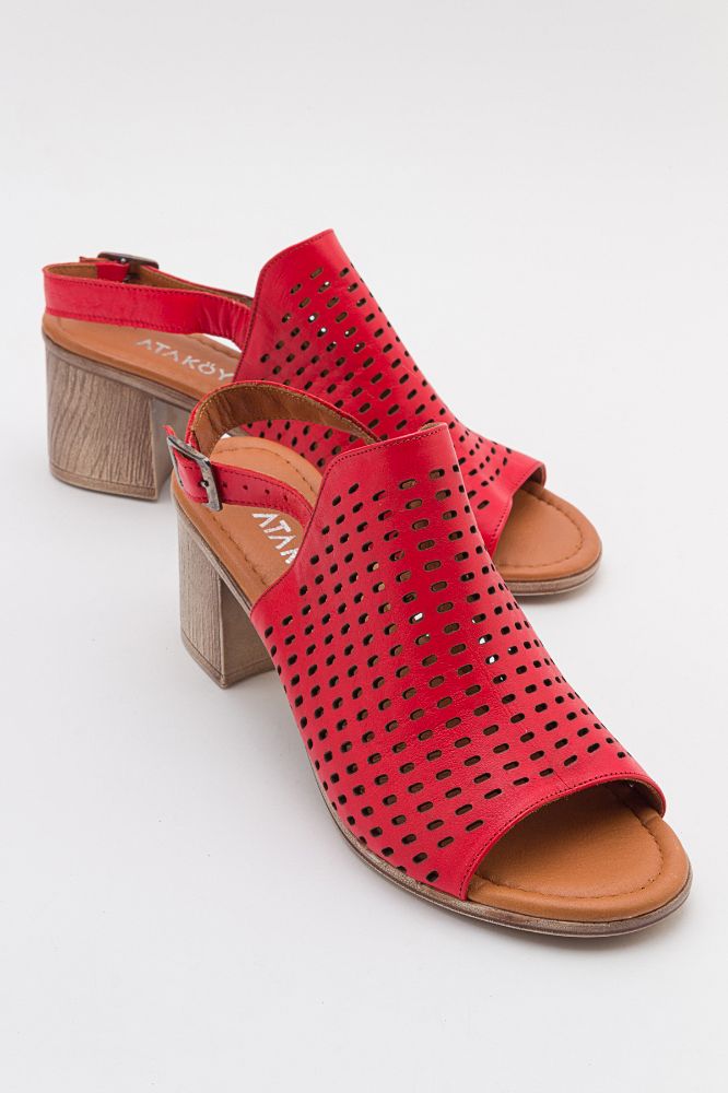 Kadın Deri Topuklu Sandalet KIRMIZI ALP2326010 resmi