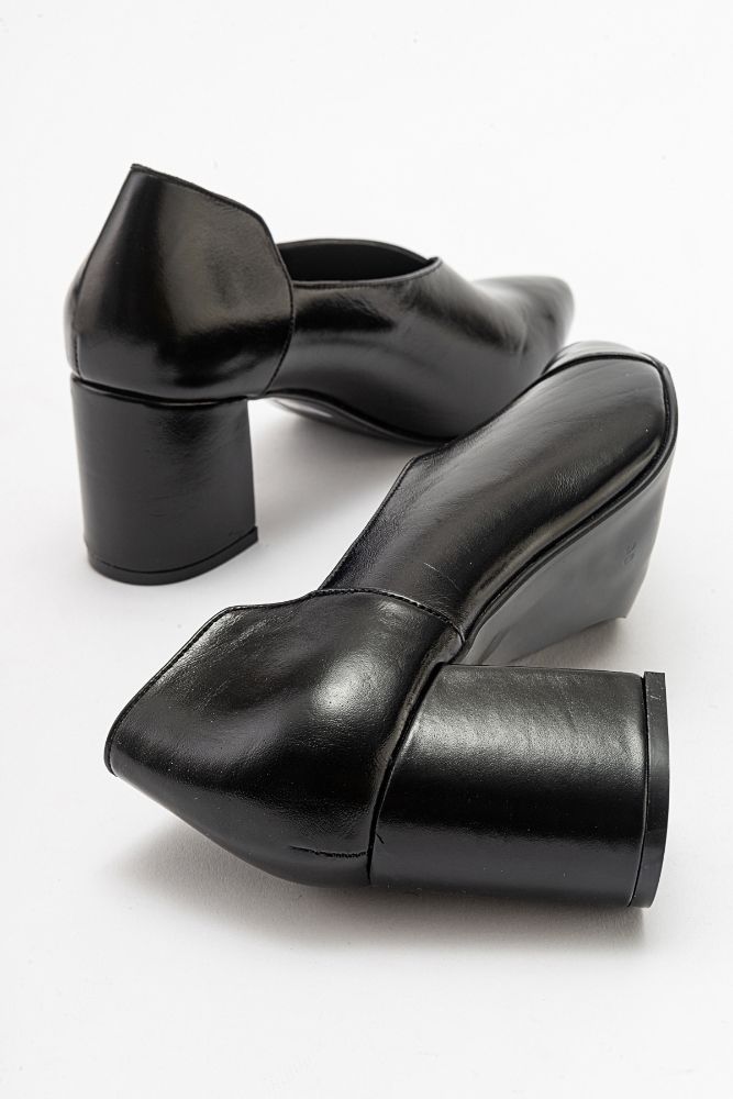 Kadın Deri Kalın Topuklu Ayakkabı SIYAH PARLAK PYZ241865 resmi