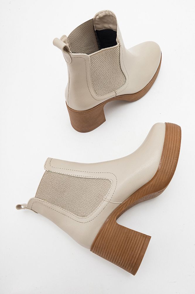 Kadın Kalın Taban Lastikli Bot BEJ UNL241151 resmi