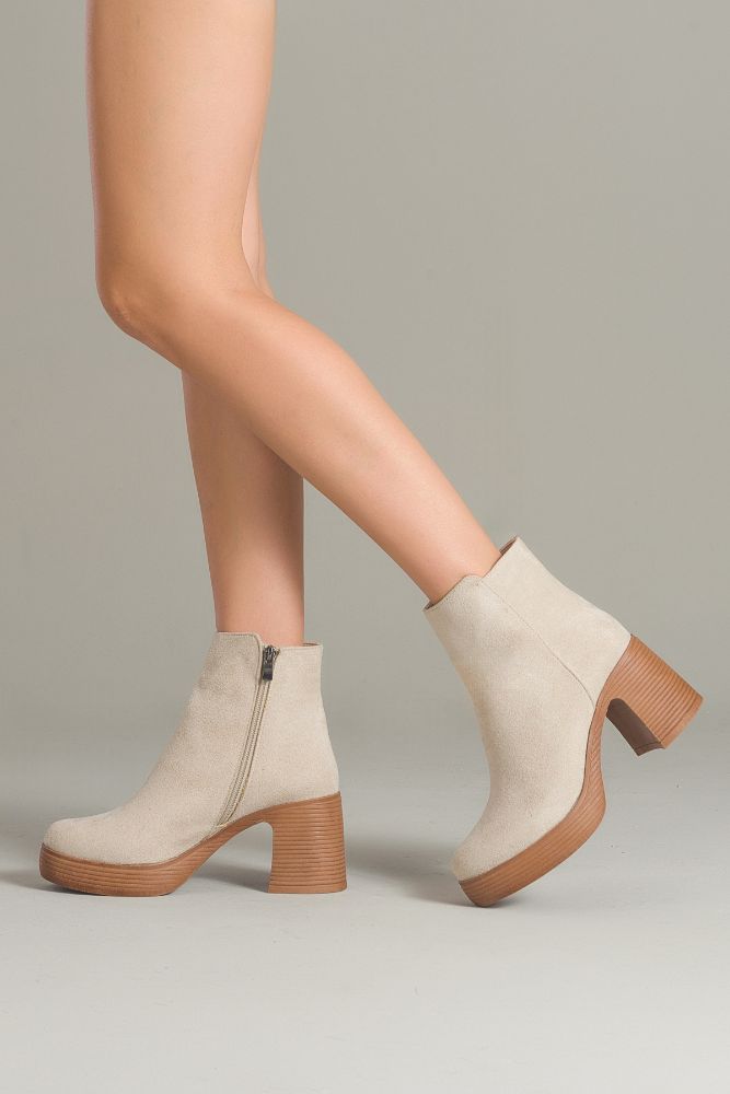 Kadın Kalın Taban Topuklu Bot BEJ SUET UNL241152 resmi