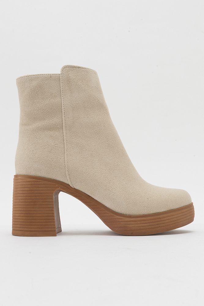 Kadın Kalın Taban Topuklu Bot BEJ SUET UNL241152 resmi