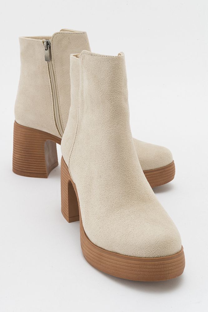 Kadın Kalın Taban Topuklu Bot BEJ SUET UNL241152 resmi