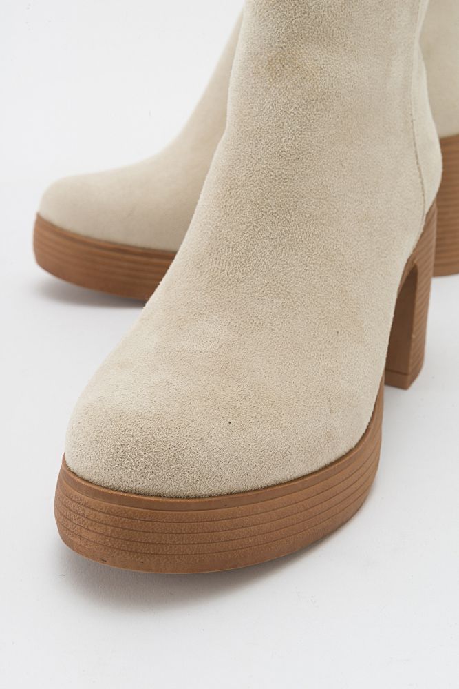 Kadın Kalın Taban Topuklu Bot BEJ SUET UNL241152 resmi