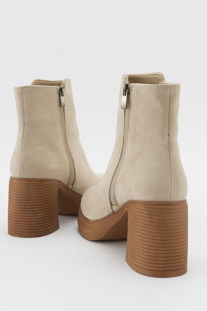 Kadın Kalın Taban Topuklu Bot BEJ SUET UNL241152 resmi