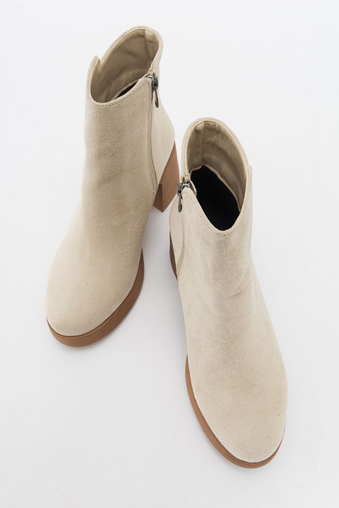 Kadın Kalın Taban Topuklu Bot BEJ SUET UNL241152 resmi