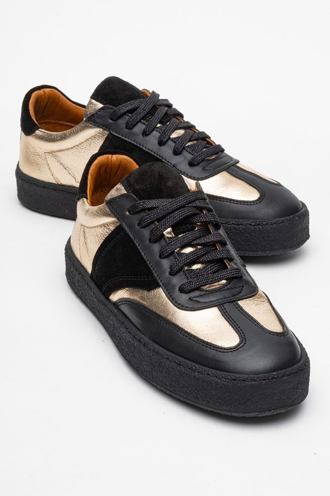 Kadın Deri Sneaker Ayakkabı SIYAH ALTIN AGN5418 resmi