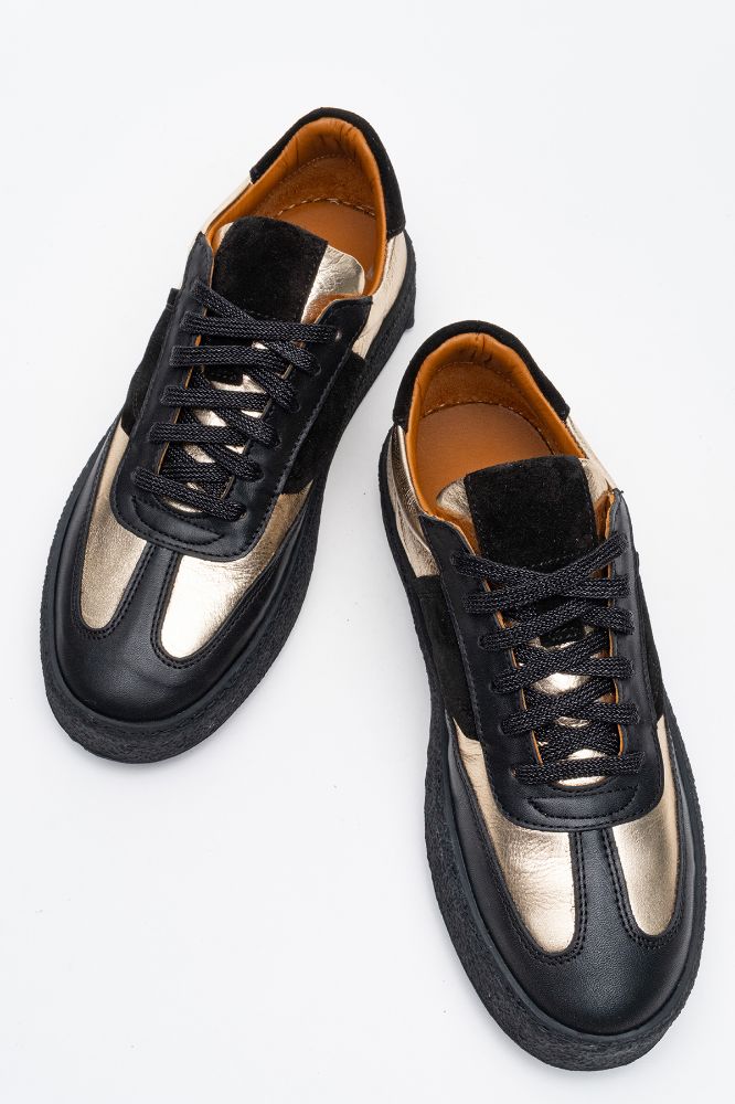 Kadın Deri Sneaker Ayakkabı SIYAH ALTIN AGN5418 resmi