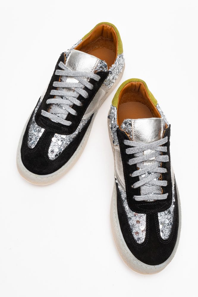 Kadın Deri Sneaker Ayakkabı SIYAH SUET GUMUS AGN5418 resmi