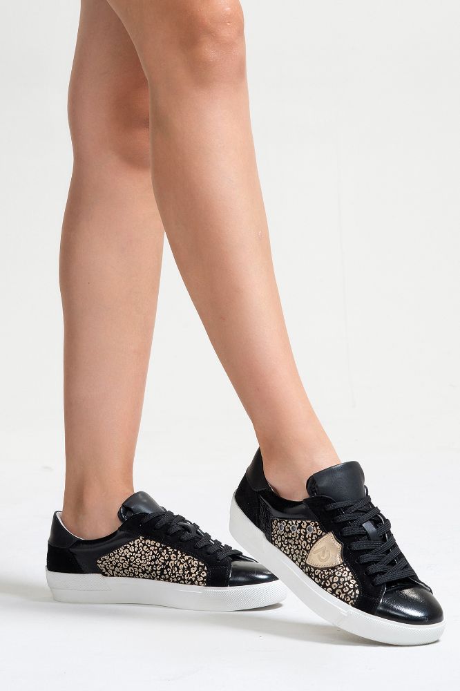 Kadın Deri Sneaker Ayakkabı SIYAH ALTIN PNC1386 resmi