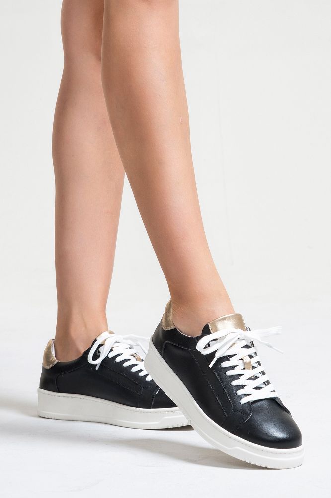 Kadın Deri Sneaker Ayakkabı SIYAH ALTIN PNC1393 resmi