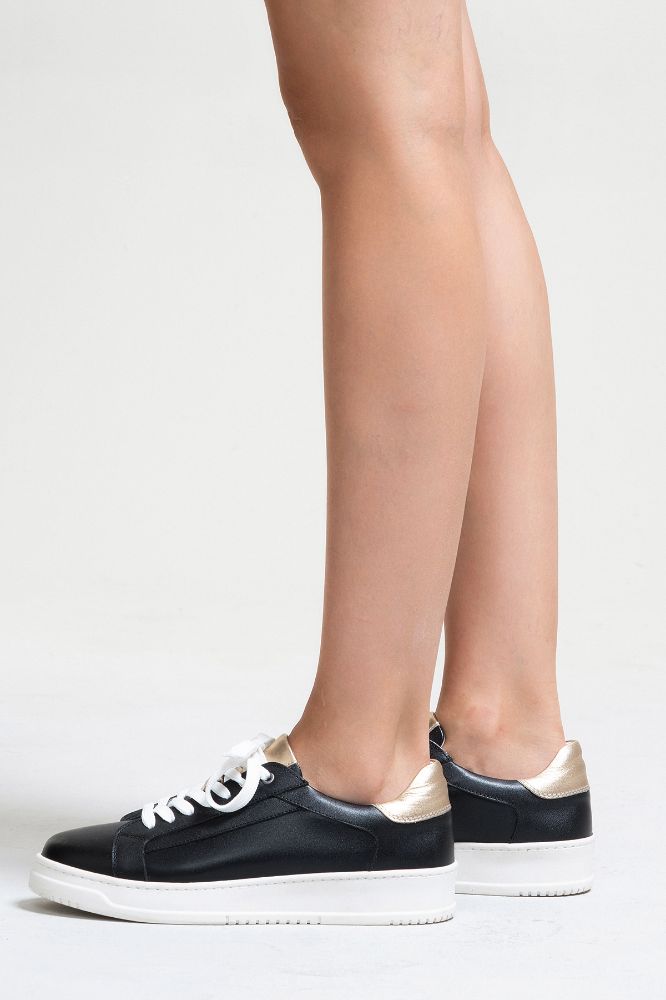 Kadın Deri Sneaker Ayakkabı SIYAH ALTIN PNC1393 resmi