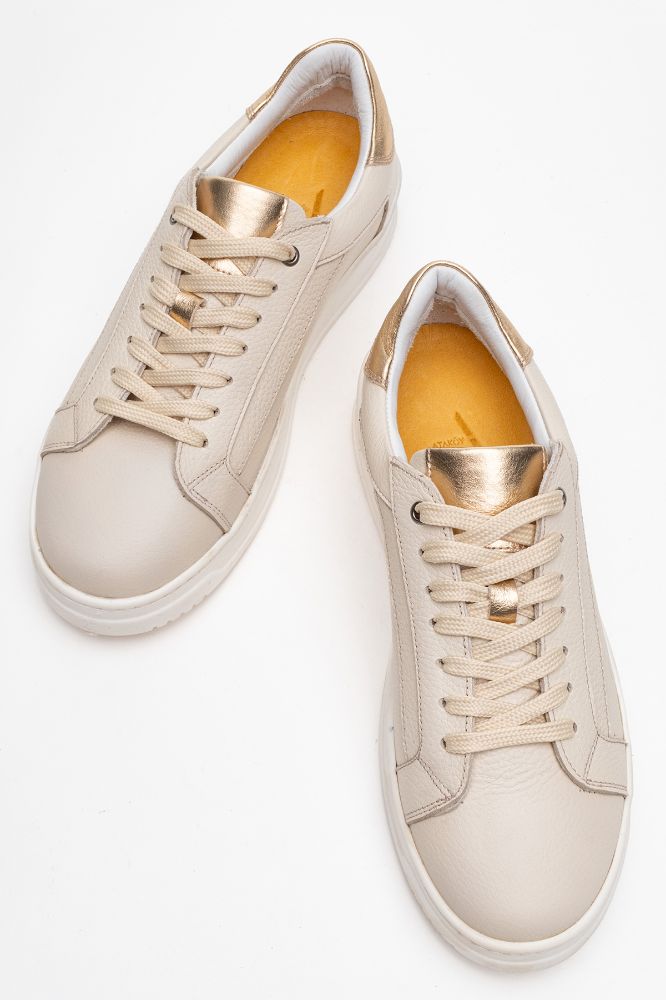 Kadın Deri Sneaker Ayakkabı BEJ FLOTER ALTIN PNC1393 resmi