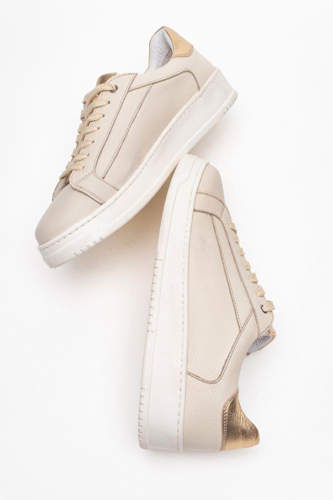 Kadın Deri Sneaker Ayakkabı BEJ FLOTER ALTIN PNC1393 resmi