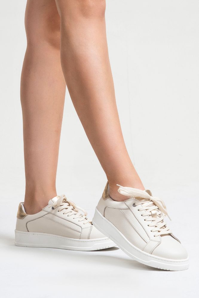 Kadın Deri Sneaker Ayakkabı BEJ FLOTER ALTIN PNC1393 resmi