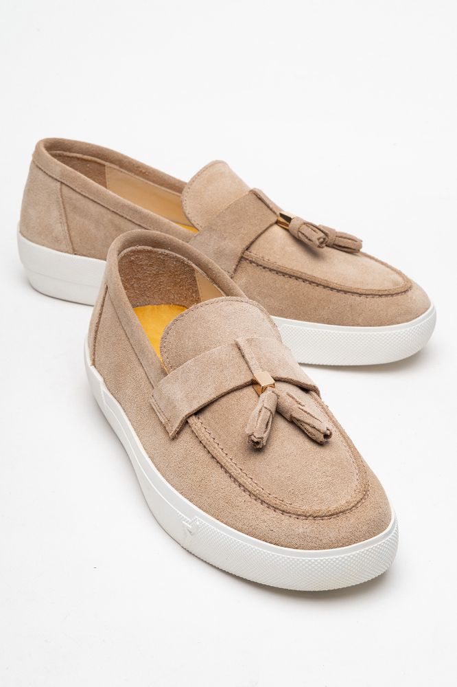 Kadın Deri Püsküllü Ayakkabı KUM SUET PNC1425 resmi