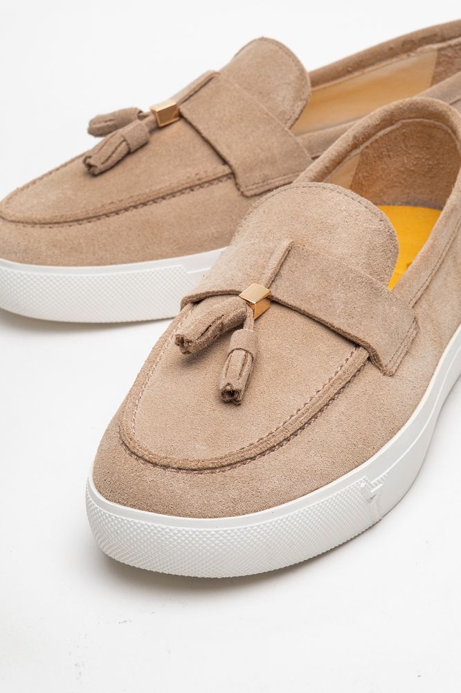 Kadın Deri Püsküllü Ayakkabı KUM SUET PNC1425 resmi