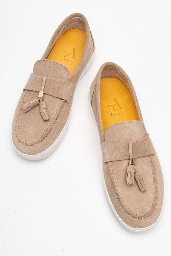 Kadın Deri Püsküllü Ayakkabı KUM SUET PNC1425 resmi