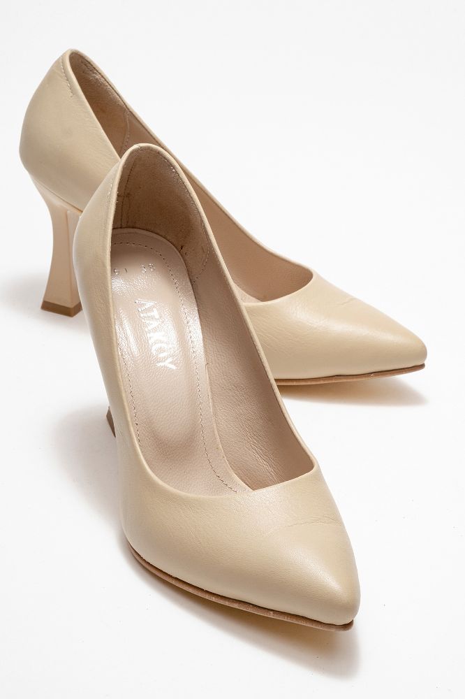 Kadın Deri Topuklu Ayakkabı BEJ PYZ861 resmi