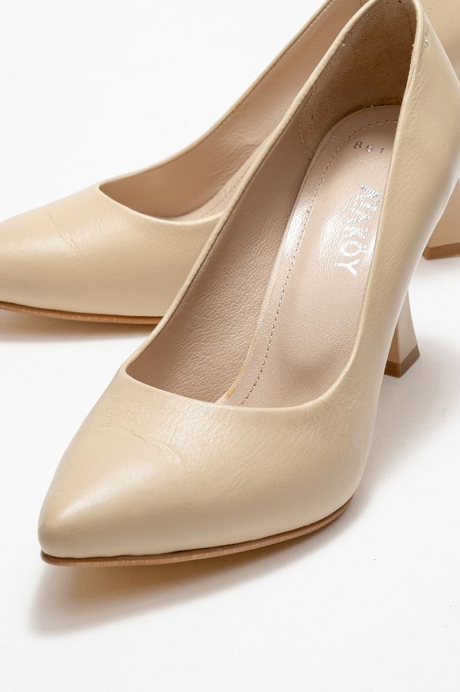 Kadın Deri Topuklu Ayakkabı BEJ PYZ861 resmi