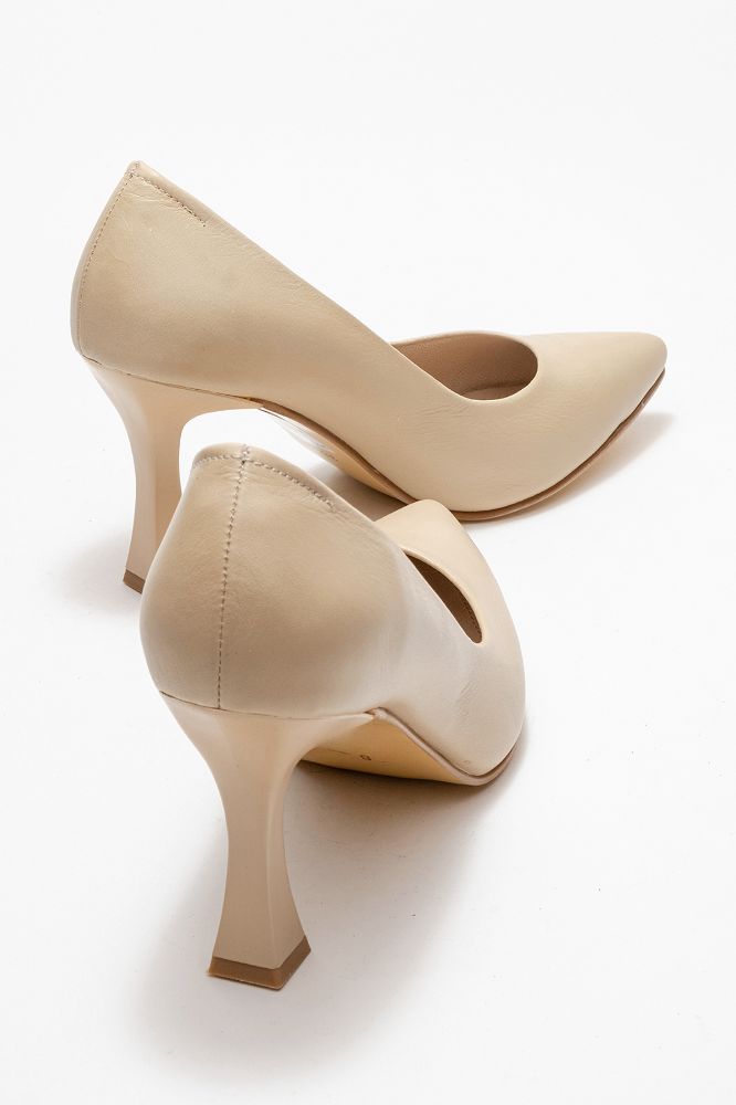 Kadın Deri Topuklu Ayakkabı BEJ PYZ861 resmi