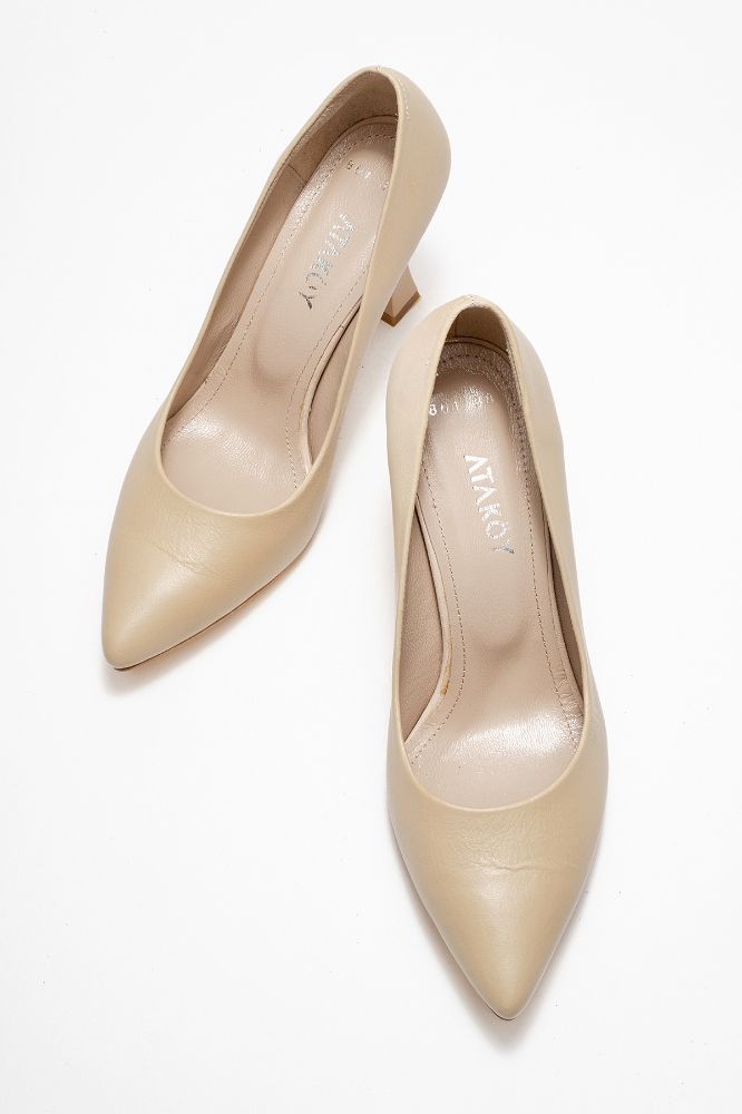Kadın Deri Topuklu Ayakkabı BEJ PYZ861 resmi