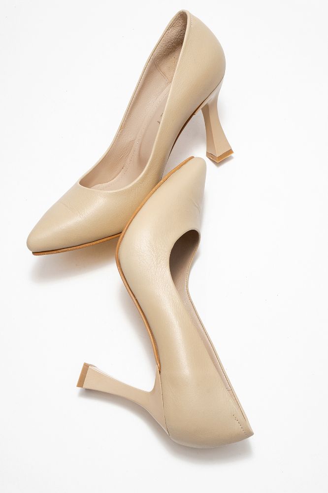 Kadın Deri Topuklu Ayakkabı BEJ PYZ861 resmi