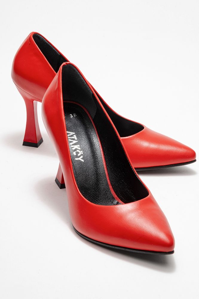 Kadın Deri Topuklu Ayakkabı KIRMIZI PYZ861 resmi