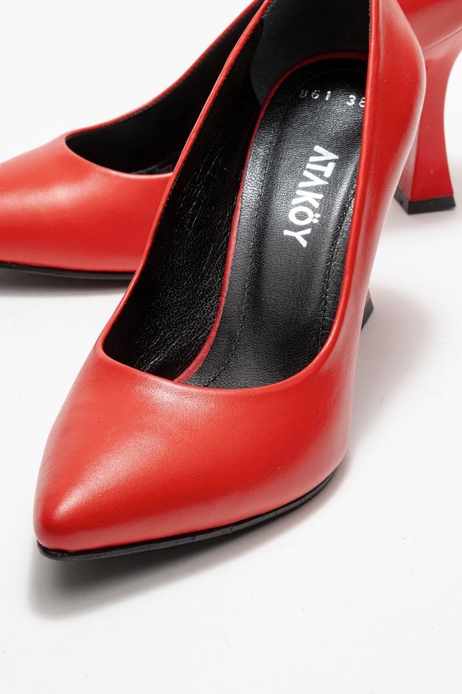 Kadın Deri Topuklu Ayakkabı KIRMIZI PYZ861 resmi