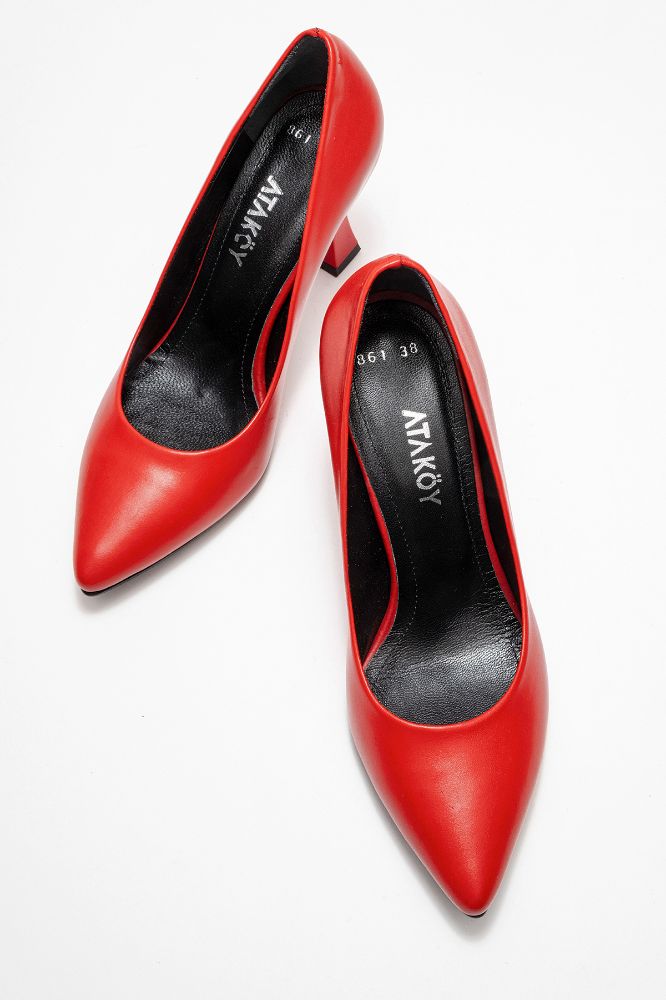 Kadın Deri Topuklu Ayakkabı KIRMIZI PYZ861 resmi
