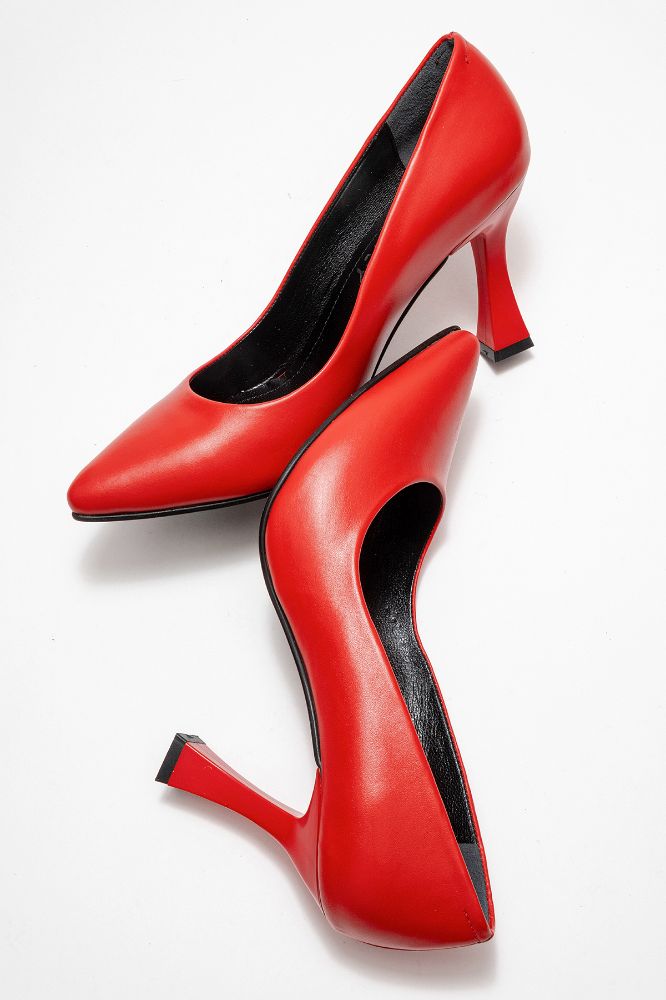 Kadın Deri Topuklu Ayakkabı KIRMIZI PYZ861 resmi