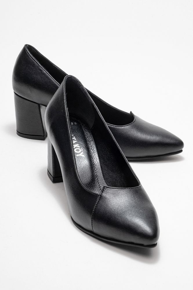 Kadın Deri Kalın Topuklu Ayakkabı SIYAH PYZ866 resmi