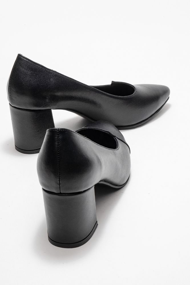 Kadın Deri Kalın Topuklu Ayakkabı SIYAH PYZ866 resmi