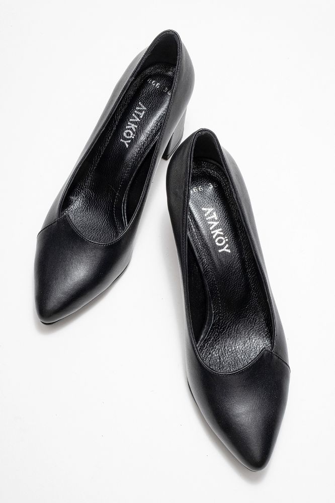 Kadın Deri Kalın Topuklu Ayakkabı SIYAH PYZ866 resmi