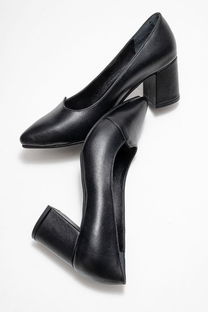 Kadın Deri Kalın Topuklu Ayakkabı SIYAH PYZ866 resmi