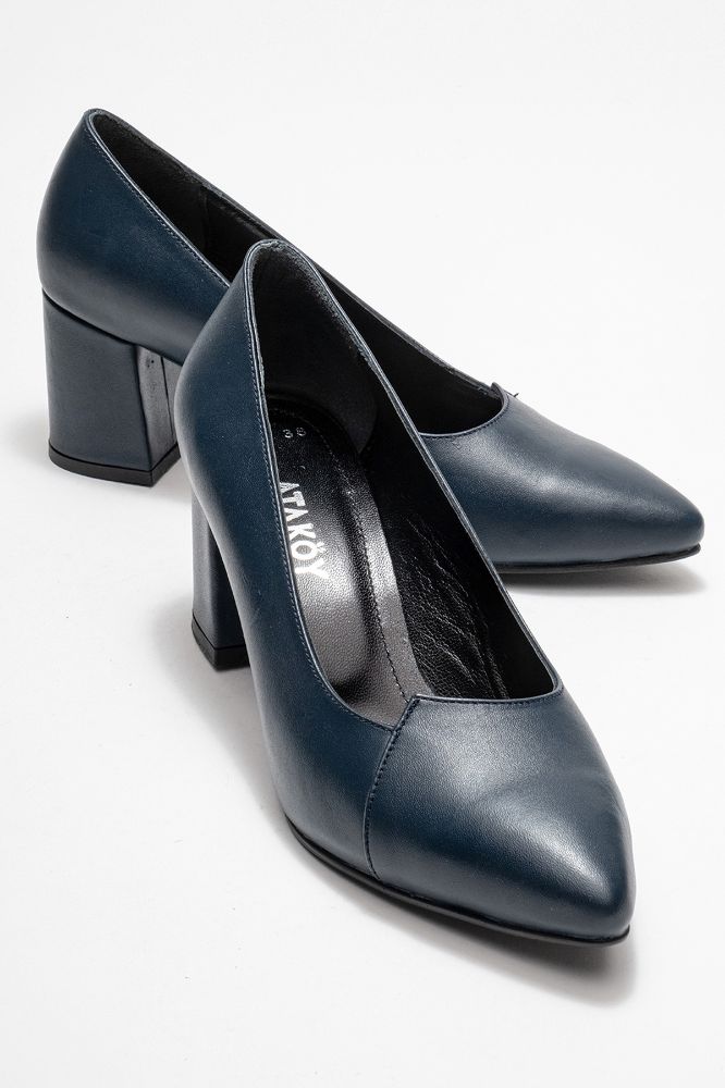 Kadın Deri Kalın Topuklu Ayakkabı LACIVERT PYZ866 resmi