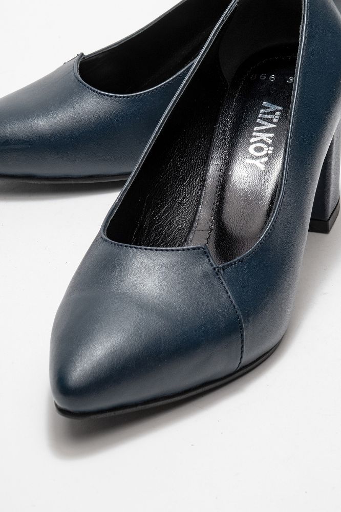 Kadın Deri Kalın Topuklu Ayakkabı LACIVERT PYZ866 resmi