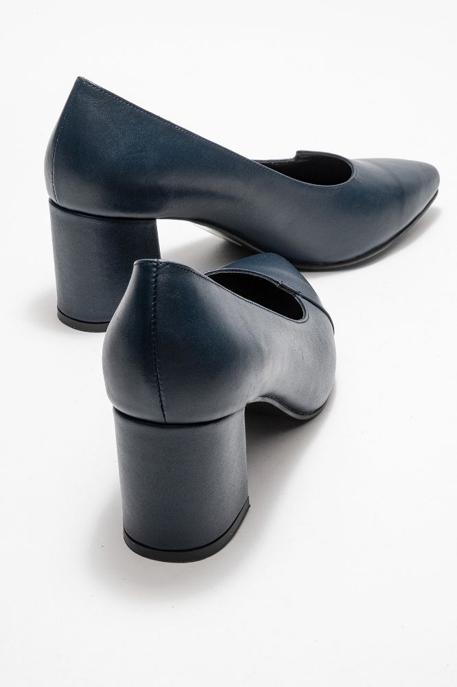 Kadın Deri Kalın Topuklu Ayakkabı LACIVERT PYZ866 resmi