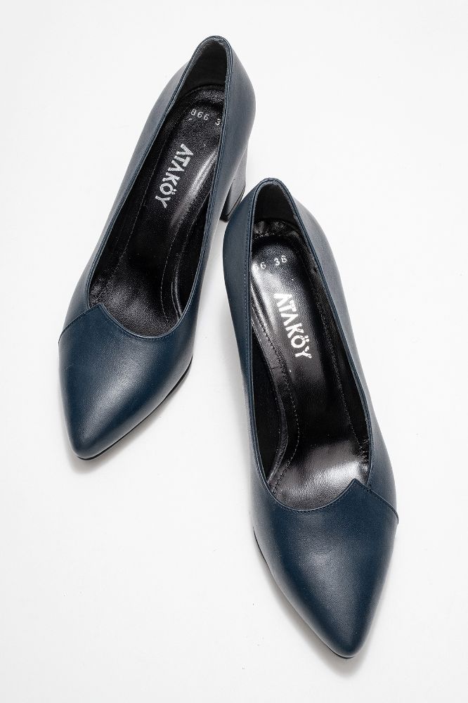 Kadın Deri Kalın Topuklu Ayakkabı LACIVERT PYZ866 resmi