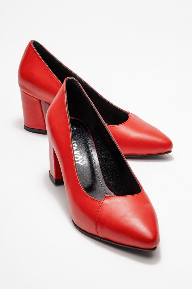Kadın Deri Kalın Topuklu Ayakkabı KIRMIZI PYZ866 resmi
