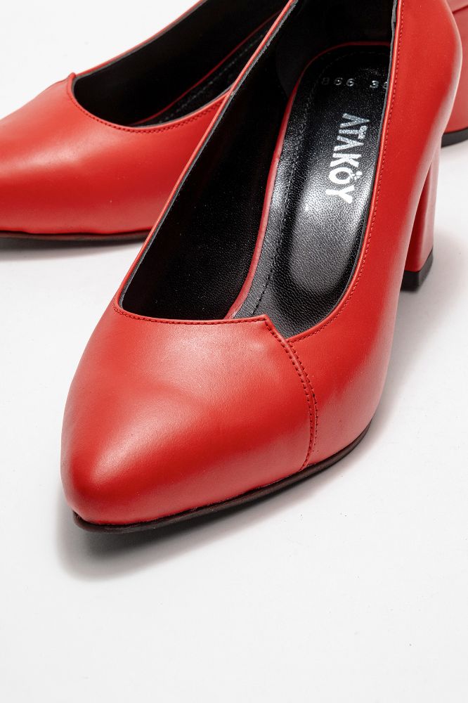Kadın Deri Kalın Topuklu Ayakkabı KIRMIZI PYZ866 resmi