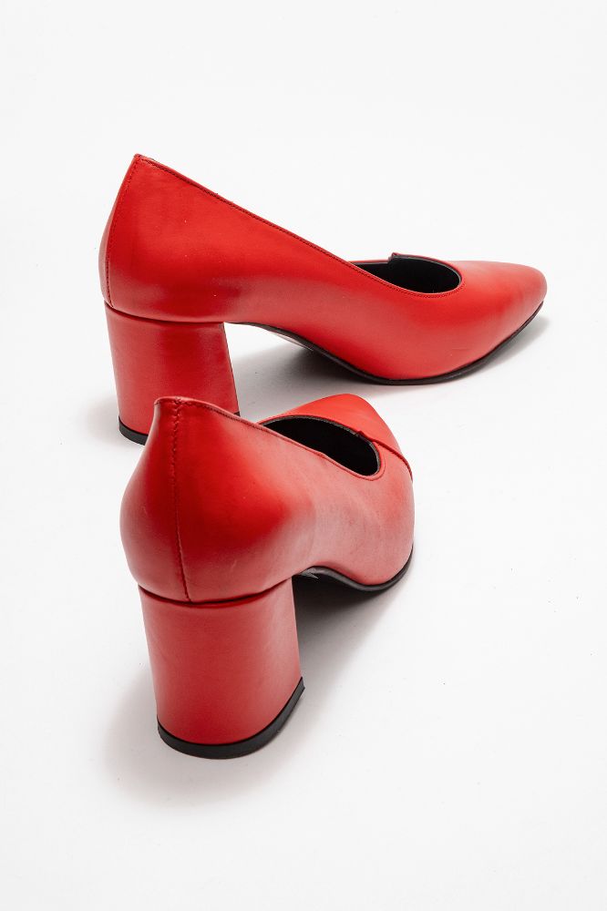Kadın Deri Kalın Topuklu Ayakkabı KIRMIZI PYZ866 resmi