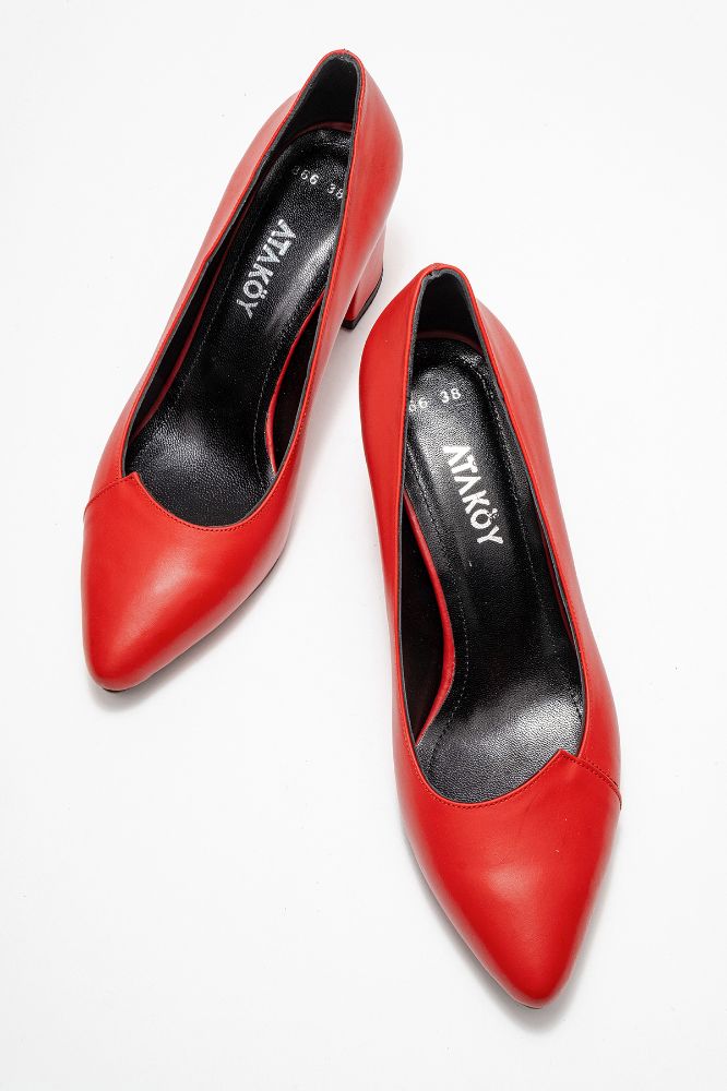Kadın Deri Kalın Topuklu Ayakkabı KIRMIZI PYZ866 resmi